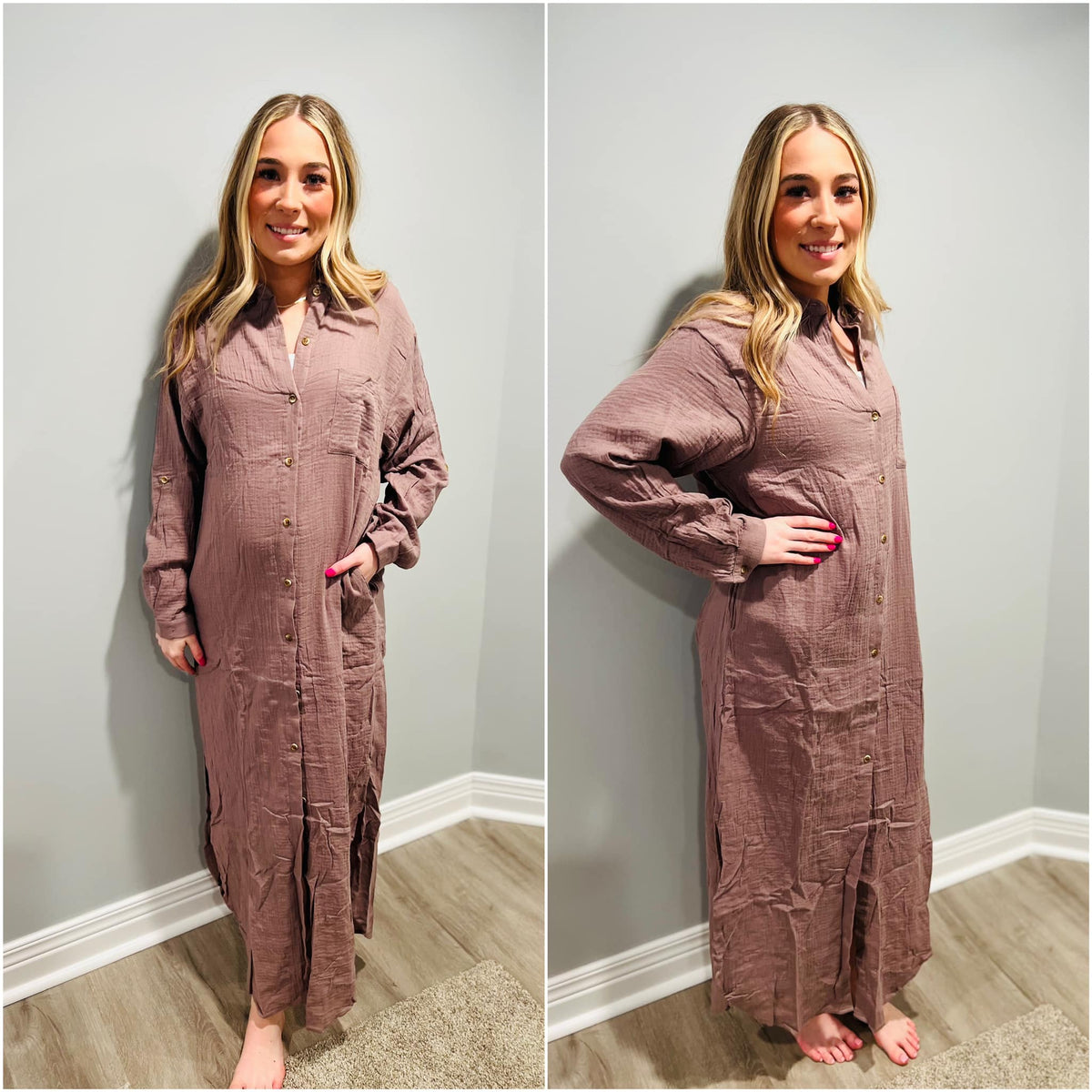 Button Up Maxi Shirt Dress