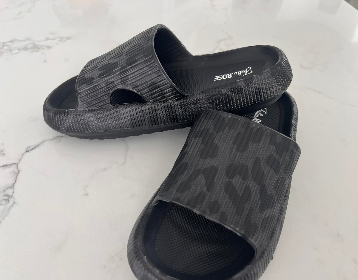 BLACK LEOPARD Comfy Slides