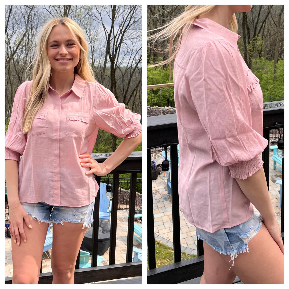 Short sleeve button down top