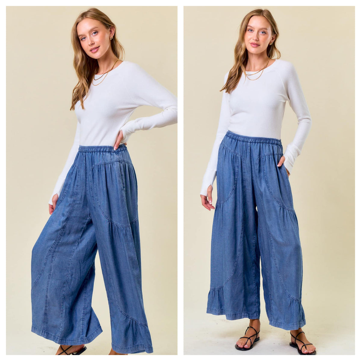 TENCEL DENIM  WIDE LEG PANTS